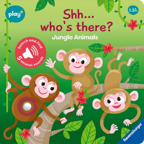 Buchcover und Innenansicht für das Buch: Play+ Shh ... who's there? Jungle Animals