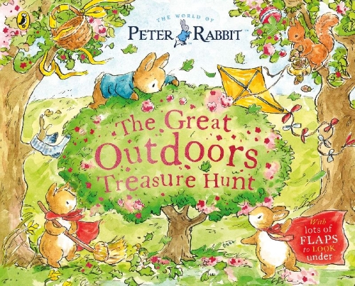 Buchcover und Innenansicht für das Buch: Peter Rabbit: The Great Outdoors Treasure Hunt