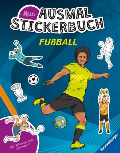Buchcover und Innenansicht für das Buch: Mein Ausmalstickerbuch - Fußball