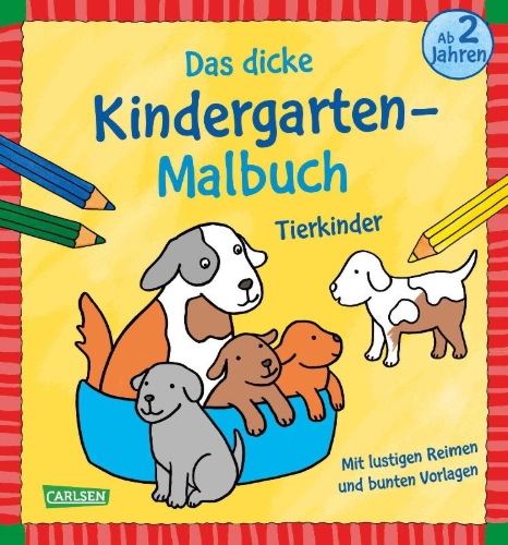 Buchcover und Innenansicht für das Buch: Ausmalbilder für Kita-Kinder: Das dicke Kindergarten-Malbuch: Tierkinder