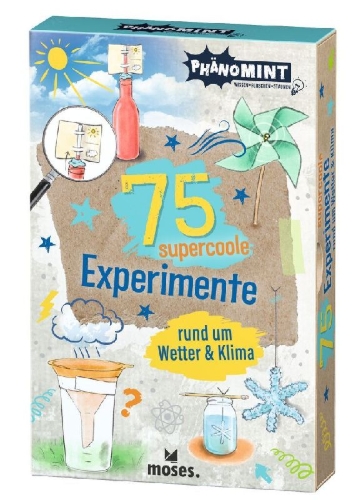 Buchcover und Innenansicht für das Buch: PhänoMINT 75 supercoole Experimente rund um Wetter & Klima