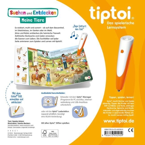 Buchcover und Innenansicht für das Buch: tiptoi® Suchen und Entdecken - Meine Tiere
