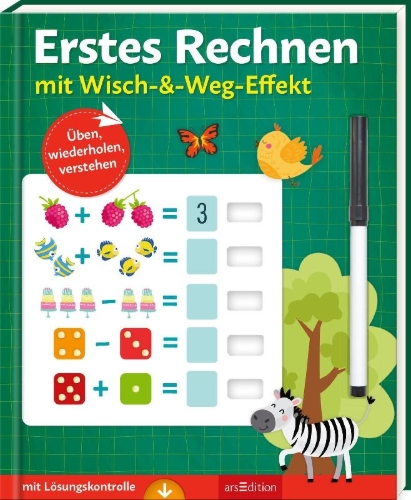 Buchcover und Innenansicht für das Buch: Erstes Rechnen - mit Wisch-&-Weg-Effekt