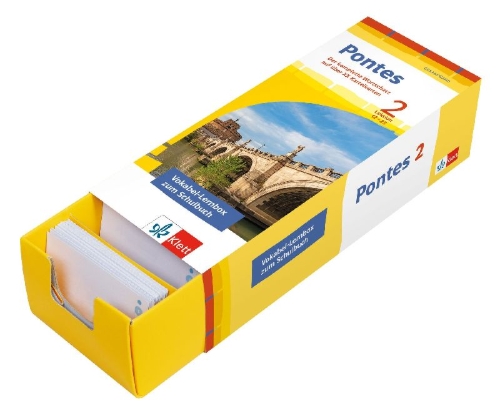 Buchcover und Innenansicht für das Buch: Pontes 2 Gesamtband (ab 2020) - Vokabel-Lernbox zum Schulbuch 2. Lernjahr