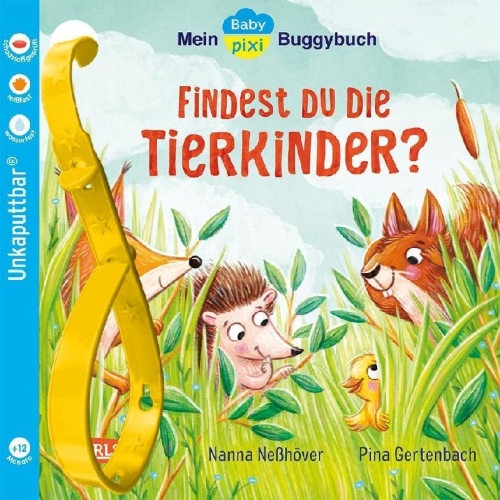 Buchcover und Innenansicht für das Buch: Baby Pixi (unkaputtbar) 143: Mein Baby-Pixi-Buggybuch: Findest du die Tierkinder?