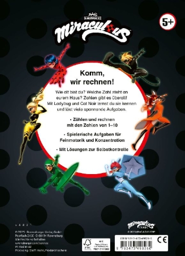 Buchcover und Innenansicht für das Buch: Miraculous - Mein Vorschulblock Zählen und Rechnen