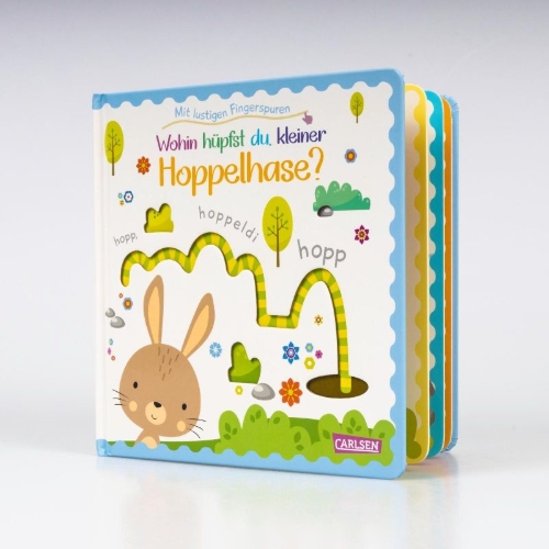 Buchcover und Innenansicht für das Buch: Wohin hüpfst du, kleiner Hoppelhase?