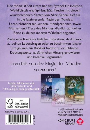 Buchcover und Innenansicht für das Buch: Lunar Magic Orakel - 40 Mondorakel-Karten mit Booklet (Deutsch; also in English. Search for product ID: 4250375110293 to get the lowest price)