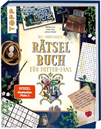 Buchcover und Innenansicht für das Buch: Das inoffizielle Rätselbuch für Potter-Fans. Über 100 Quizfragen, Bilderrätsel, Labyrinthe und mehr zu den bekannten Büchern und Filmen