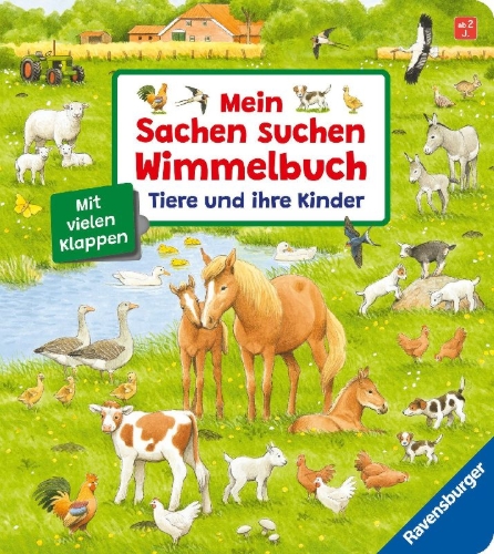 Buchcover und Innenansicht für das Buch: Mein Sachen suchen Wimmelbuch: Tiere und ihre Kinder