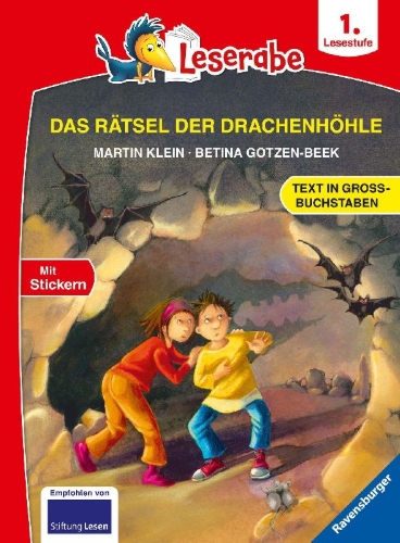 Buchcover und Innenansicht für das Buch: Das Rätsel der Drachenhöhle - Leserabe ab 1. Klasse - Erstlesebuch für Kinder ab 6 Jahren (in Großbuchstaben)