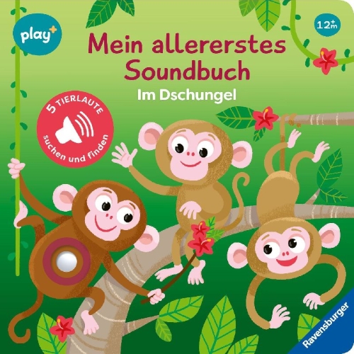 Buchcover und Innenansicht für das Buch: Play+ Mein allererstes Soundbuch Im Dschungel - ab 12 Monate