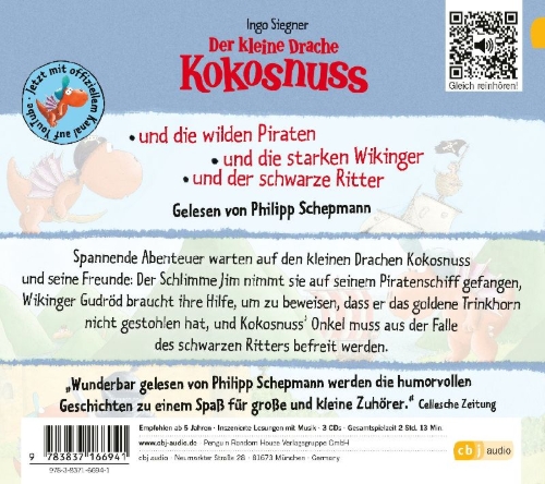 Buchcover und Innenansicht für das Buch: Der kleine Drache Kokosnuss - Schulabenteuer