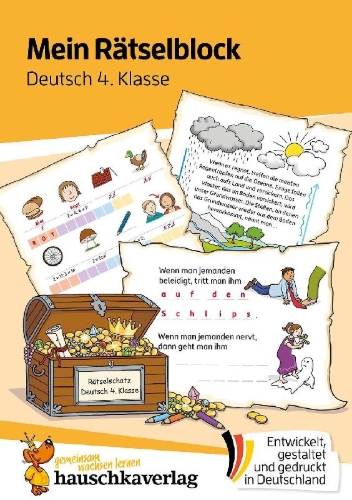Buchcover und Innenansicht für das Buch: Mein Rätselblock Deutsch 4. Klasse