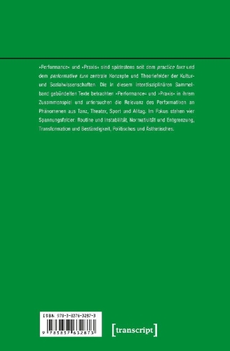Buchcover und Innenansicht für das Buch: Performance und Praxis