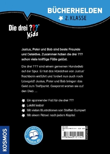 Buchcover und Innenansicht für das Buch: Die drei ??? Kids, Bücherhelden 2. Klasse, Hunde in Gefahr