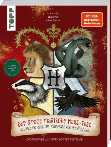 Buchcover und Innenansicht für das Buch: Der große magische Haus-Test. Das inoffizielle Harry Potter Testbuch