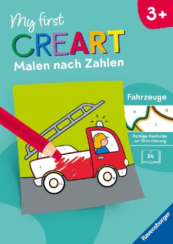 Buchcover und Innenansicht für das Buch: My first CreArt Malen nach Zahlen ab 3 - Fahrzeuge