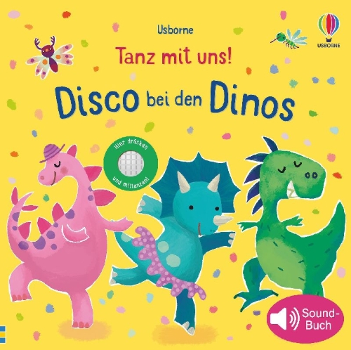 Buchcover und Innenansicht für das Buch: Tanz mit uns! Disco bei den Dinos
