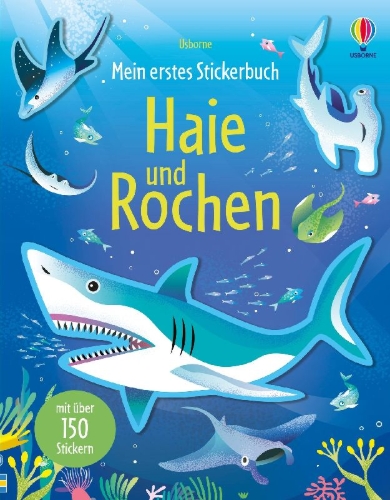 Buchcover und Innenansicht für das Buch: Mein erstes Stickerbuch: Haie und Rochen