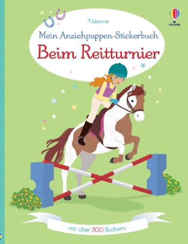 Buchcover und Innenansicht für das Buch: Mein Anziehpuppen-Stickerbuch: Beim Reitturnier