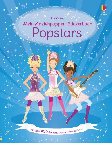 Buchcover und Innenansicht für das Buch: Mein Anziehpuppen-Stickerbuch: Popstars