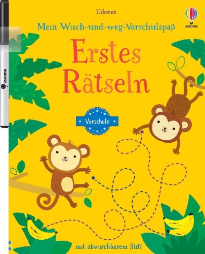 Buchcover und Innenansicht für das Buch: Mein Wisch-und-weg-Vorschulspaß: Erstes Rätseln