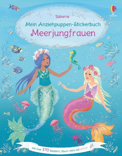 Buchcover und Innenansicht für das Buch: Mein Anziehpuppen-Stickerbuch: Meerjungfrauen