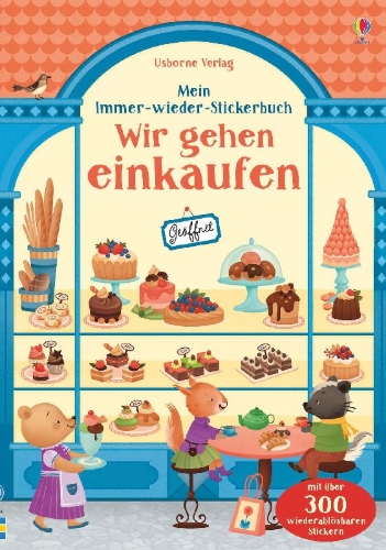 Buchcover und Innenansicht für das Buch: Mein Immer-wieder-Stickerbuch: Wir gehen einkaufen