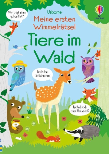Buchcover und Innenansicht für das Buch: Meine ersten Wimmelrätsel: Tiere im Wald