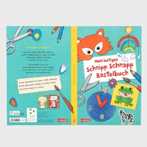 Buchcover und Innenansicht für das Buch: Mein lustiges Schnipp Schnapp Bastelbuch
