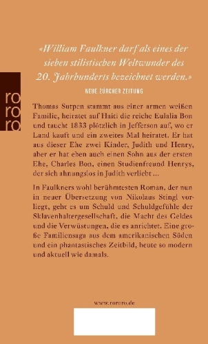Buchcover und Innenansicht für das Buch: Absalom, Absalom!