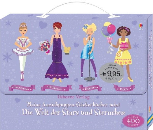 Buchcover und Innenansicht für das Buch: Meine Anziehpuppen-Stickerbücher mini: Die Welt der Stars und Sternchen