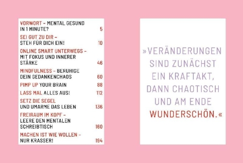 Buchcover und Innenansicht für das Buch: Die 1-Minuten-Strategie gegen mentale Erschöpfung