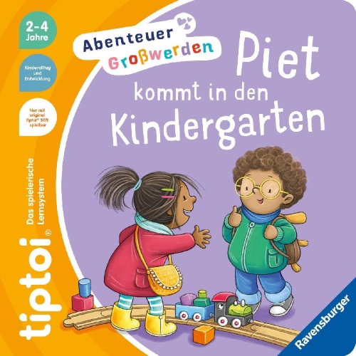 Buchcover und Innenansicht für das Buch: tiptoi® Abenteuer Großwerden - Piet kommt in den Kindergarten