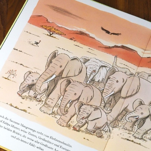 Buchcover und Innenansicht für das Buch: Eddy, der Elefant, der lieber klein bleiben wollte