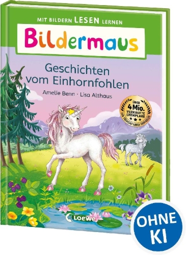 Buchcover und Innenansicht für das Buch: Bildermaus - Geschichten vom Einhornfohlen