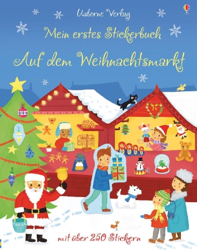 Buchcover und Innenansicht für das Buch: Mein erstes Stickerbuch: Auf dem Weihnachtsmarkt
