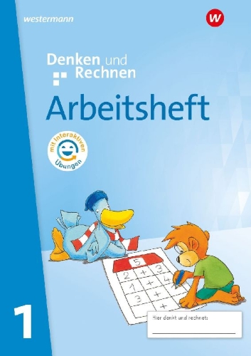 Buchcover und Innenansicht für das Buch: Denken und Rechnen 1. Arbeitsheft mit interaktiven Übungen. Allgemeine Ausgabe