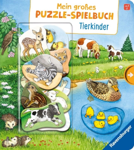 Buchcover und Innenansicht für das Buch: Mein großes Puzzle-Spielbuch: Tierkinder