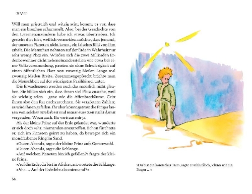 Buchcover und Innenansicht für das Buch: Der kleine Prinz. Neuübersetzung - Mit den Original-Illustrationen von Antoine de Saint-Exupéry - Jetzt vollständig in Farbe