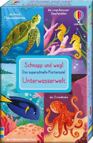 Buchcover und Innenansicht für das Buch: Schnapp und weg! Das superschnelle Kartenspiel: Unterwasserwelt