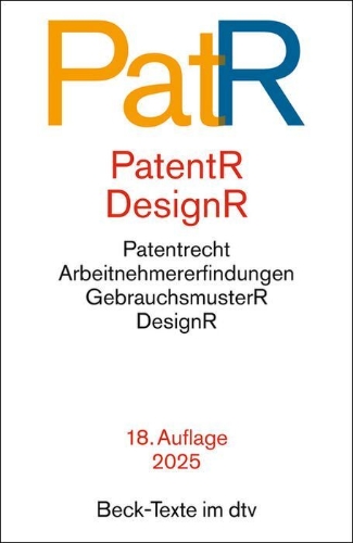 Buchcover und Innenansicht für das Buch: Patent- und Designrecht. PatR