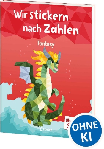 Buchcover und Innenansicht für das Buch: Wir stickern nach Zahlen - Fantasy