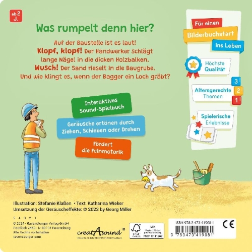 Buchcover und Innenansicht für das Buch: Spielen, hören, staunen - Baustelle