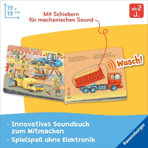 Buchcover und Innenansicht für das Buch: Spielen, hören, staunen - Baustelle