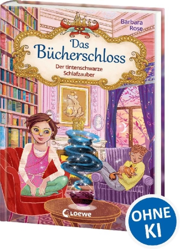 Buchcover und Innenansicht für das Buch: Das Bücherschloss (Band 5) - Der tintenschwarze Schlafzauber