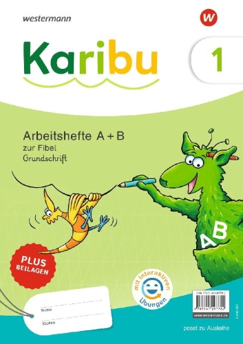 Buchcover und Innenansicht für das Buch: Karibu. Paket Arbeitshefte 1 (A+B) Grundschrift mit interaktiven Übungen zur Fibel Ausleihe plus Beilagen 1b