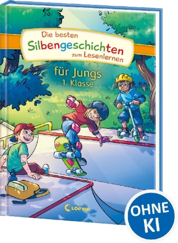 Buchcover und Innenansicht für das Buch: Die besten Silbengeschichten zum Lesenlernen für Jungs 1. Klasse