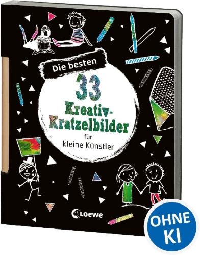 Buchcover und Innenansicht für das Buch: Die besten 33 Kreativ-Kratzelbilder für kleine Künstler